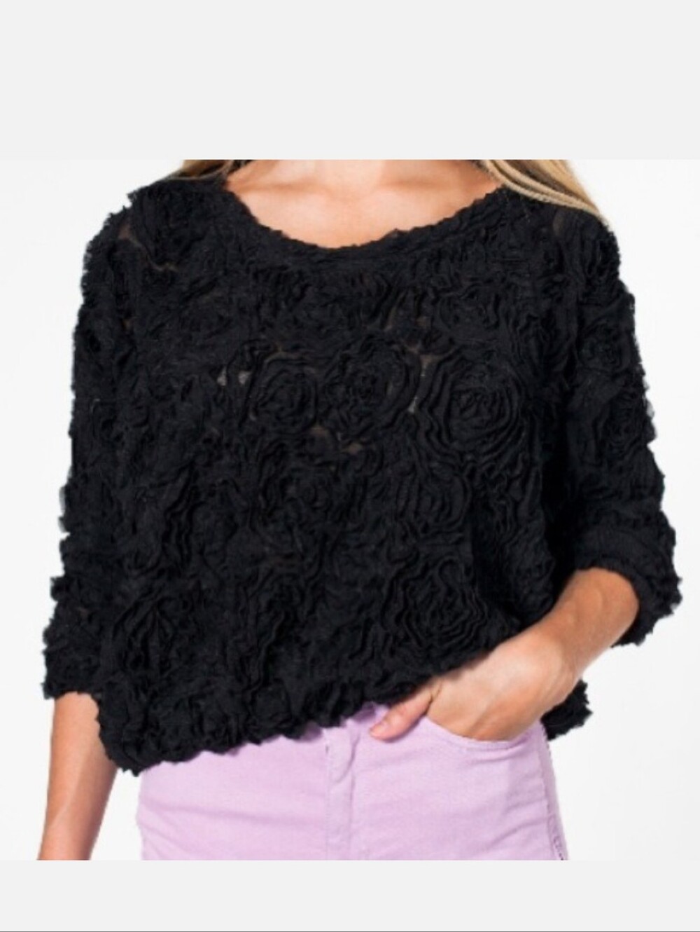 American Apparel 3D Rose Mesh Lace Sweater Women's One Size Statements